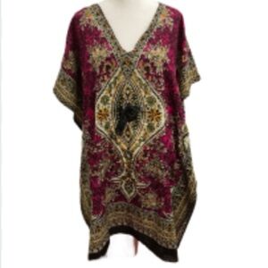 EUC CYN by Cynthia Mehro Vibrant Multicolored Cinched Waist Kaftan One Size